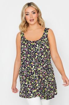 Yours Top Azul Marino De Flores Con Tirantes Anchos, Mujer Curvy Y Tallas Grandes, Yours