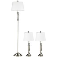 homcom conjunto de 3 luces 1 lampara de pie 2 lamparas de mesa aspecto de lino 38x38x158 cm plata  blanco   aosom espana