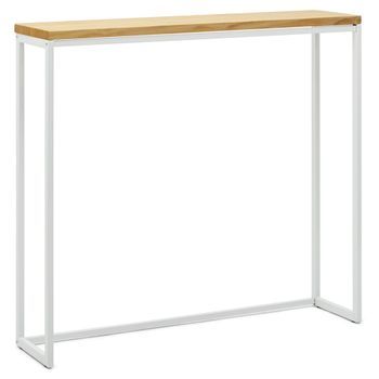 Mesa Alta Icub Big Wood 120x30x110cm Blanca En Madera Maciza De Pino Acabado Natural Estilo Nórdico Industrial Box Furniture