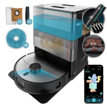 Cecotec Robot Aspirador con Base Autovaciado e IA Conga X100. Láser e Inteligencia Artificial con Cámara, Motor Succión 20000Pa