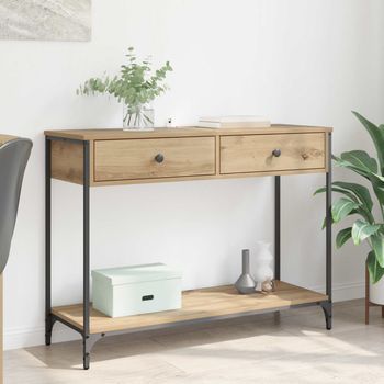 Mesa Consola - Mueble Para Entrada - Madera Contrachapada Y Acero - Roble Artesanal (100x34.5x75cm)