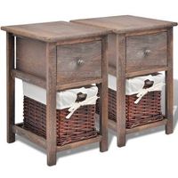pack 2 uds mesitas de noche  mesa auxiliar  mesilla madera marron