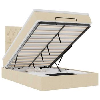 Estructura De Cama Otomana Con Colchón Tela Crema 120x200 Cm Vidaxl