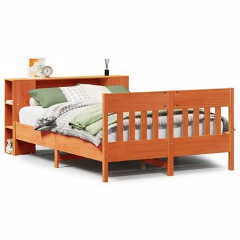 Cama Con Estantería Sin Colchón Madera Maciza Marrón 140x190 Cm Vidaxl