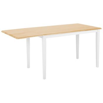 Mesa De Comedor Tablero De Madera Marrón Claro 76 X 120 X 75 Cm Patas Blancas Hoja Abatible Extensible Louisiana