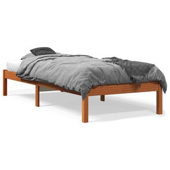 Estructura De Cama Madera Maciza Pino Marrón Cera 100x200 Cm