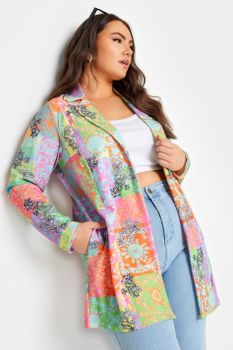Limited Collection Blazer Naranja Y Verde Estampado Barroco, Mujer Curvy Y Tallas Grandes, Limited Collection