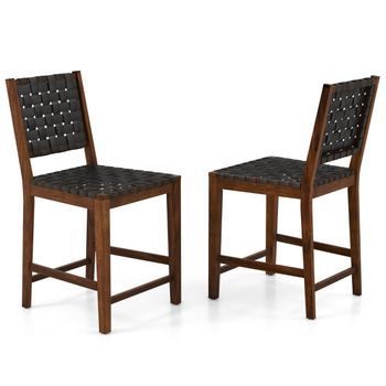 Juego De 2 Sillas De Comedor Con Respaldo Tejido, Silla De Madera, Capacidad De Carga Hasta 150 Kg, Negro