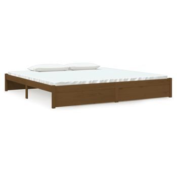 Cama Matrimonial | Cama Para Adultos | Estructura De Cama Madera Maciza Marrón Miel 200x200 Cm