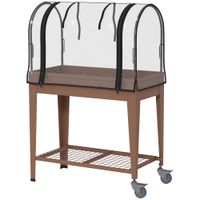 outsunny huerto urbano elevado 80x40x120 cm con cubierta de invernadero y estante inferior para cultivo plantas flores marron   aosom espana