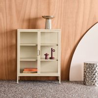 vitrina de acero y vidrio templado de 2 puertas 80cm beige