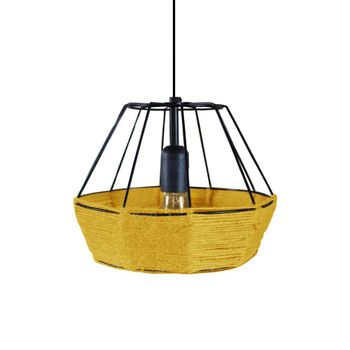 Lámpara de suspensión  bihexaedro metal negro pantalla amarillo oscuro