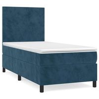 cama para adulto  cama individual  cama box spring con colchon terciopelo azul oscuro 90x200 cm