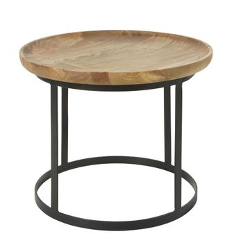 Mesita auxiliar de madera de mango y acero negro.