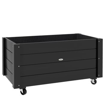 Outsunny Jardinera de Madera de Exterior con Orificios de Drenaje y Tela no Tejida para Flores Plantas 89x48x47 cm Negro  Aosom España
