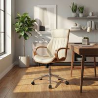 silla de oficina giratoria regulable en simil cuero nogalcrema