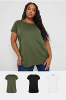 yours juego 3 camisetas manga corta blanca verde y negra mujer curvy y tallas grandes yours