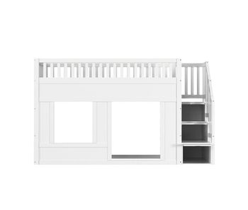 Cama infantil, litera (90 x 200 cm), cama alta, multifuncional con armario de escalera, espacio convertible abajo, blanca