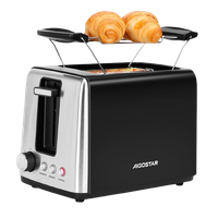aigostar delish - tostadora 2 ranuras extra anchas y rejilla calentadora 7 niveles de tostado centrado automatico 3 funciones bandeja recogemigas extraible color negro mate y acero inoxidable delish