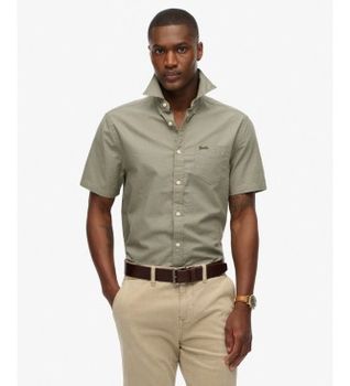 Superdry para hombre. M4011093A Camisa City Cotton Linen verde (XXL), Casual, Algodón, Manga corta