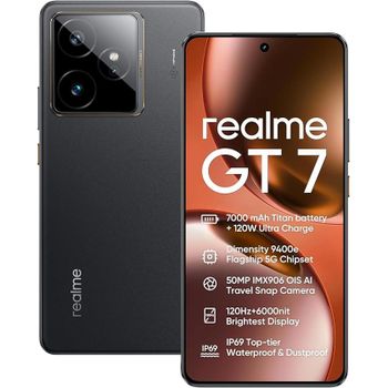 Teléfono - realme GT 7 5G Smartphone,12GB+256GB | 12GB+512GB, MediaTek Dimensity 9400e, Bateria Titan 7000mAh+Carga rápido de120W, Cámara IMX906 con AI Viaje Snap, Pantalla 6000nits Pro-ESports, 360°