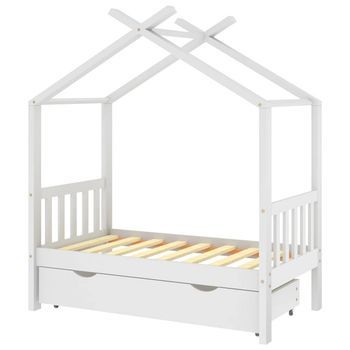 Estructura De Cama Niños Y Cajón Madera Maciza Blanca 70x140 Cm Vidaxl