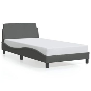 Cama Para Adulto | Cama Individual | Estructura De Cama Con Cabecero De Tela Gris Oscuro 100x200 Cm