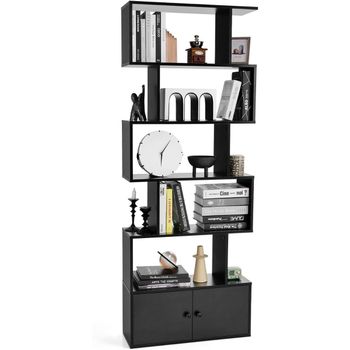 Costway Estantería en Forma de S de 6 Niveles con Armario Estantes Decorativos para Salón Oficina 70 x 23 x 183 cm Negro