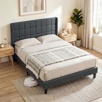cama de lino madera homcom 135x190 cm - gris