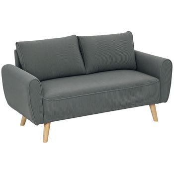 HOMCOM Sofá de 2 plazas Sofá de tela 2 cojines de respaldo Cubierta de terciopelo 145x75x78 cm Antracita   Aosom España