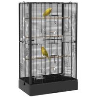 jaula para pajaros pawhut con puertas y perchas para canarios y loros - 61x365x98 cm - negra