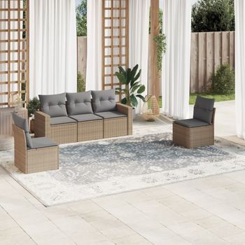 Conjunto De Sofás Jardín Con Cojines 5 Uds | Mueble Jardin Mesa Y Sillas Ratán Sintético Beige Cfw284957