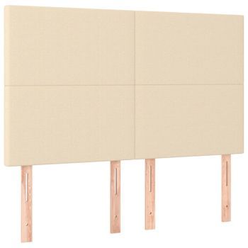 Cabecero Cama Mueble De Dormitorio Con Luces Led Tela 144 X 5 X 118/128 Cm Crema M02_0002278