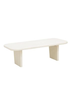 Mesa de centro de microcemento con dos patas blanco roto de 95x30cm