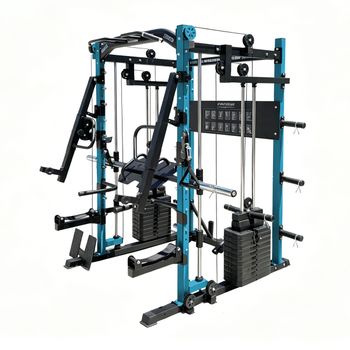 BEHUMAX - Multipower Rack Smith 800 estación de fuerza multifuncional con barra guiada y 98 kg en placas para entrenamiento completo