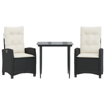 Set Comedor De Jardín 3 Uds | Conjunto Mueble Jardin Mesa Y Sillas Con Cojines Ratán Sintético Negro