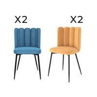 pack de 4 sillas de terciopelo azul y amarillo