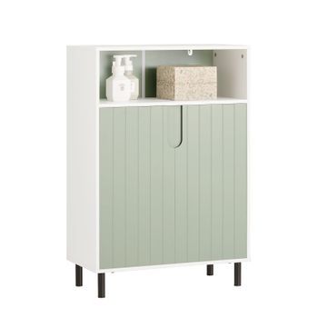 Armario De Suelo Para Baño Mueble Multifuncional Para Baño Con 2 Puertas Y 1 Compartimentos 60 X 30 X 87 Cm Verde Y Blanco Bzr138-gr Sobuy Es