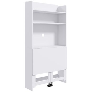 HOMCOM Escritorio de ordenador con estantes de almacenamiento panel abatible y 2 ruedas para dormitorio sala de estar 80x69x153 cm   Aosom España