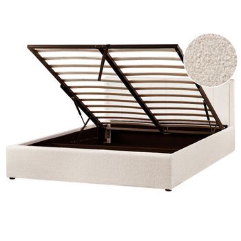 Cama Con Almacenaje Elevable Tapizada De Bouclé Beige 160 X 200 Cm Montlaur