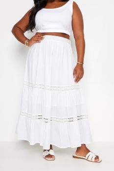 Yours Falda Larga Blanca De Algodón Con Tiras De Encaje, Mujer Curvy Y Tallas Grandes, Yours