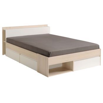Cama Matrimonio Con Cajones Much Color Acacia Y Blanco Habitación Dormitorio Mueble 135/140x190/200 Cm