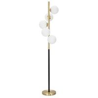 lampara de pie de metal dorado con 5 bolas de cristal blanco o cm 46x160