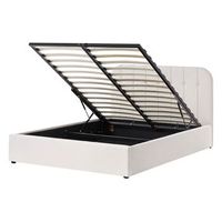 cama con somier de tela 140 x 200 cm con cabecero almacenaje elevable blanco crema challans