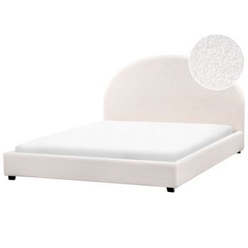Cama Con Somier Minimalista De Bouclé 160 X 200 Cm Blanco Crema Vaucluse