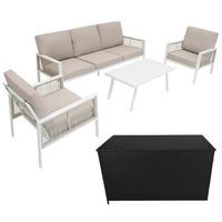 conjunto para exteriores de aluminio 5 plazas 4piezas  blanco  caja en ratan negro 582l