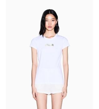 A|X Armani Exchange para mujer. XW002327AF10358U0002 Camiseta Punto blanco (XL), Casual, Algodón, Manga corta