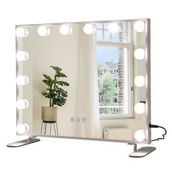 Costway Espejo Maquillaje con Luces LED 2 en 1 de Mesa & de Pared Espejo Tocador Rectangular con 3 Modos de Iluminación Control Táctil 50 x 40 cm