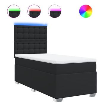 Cama Box Spring Individual Con Colchón Cuero Sintético Negro