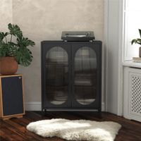 vitrina con 2 puertas de vidrio en metal negro